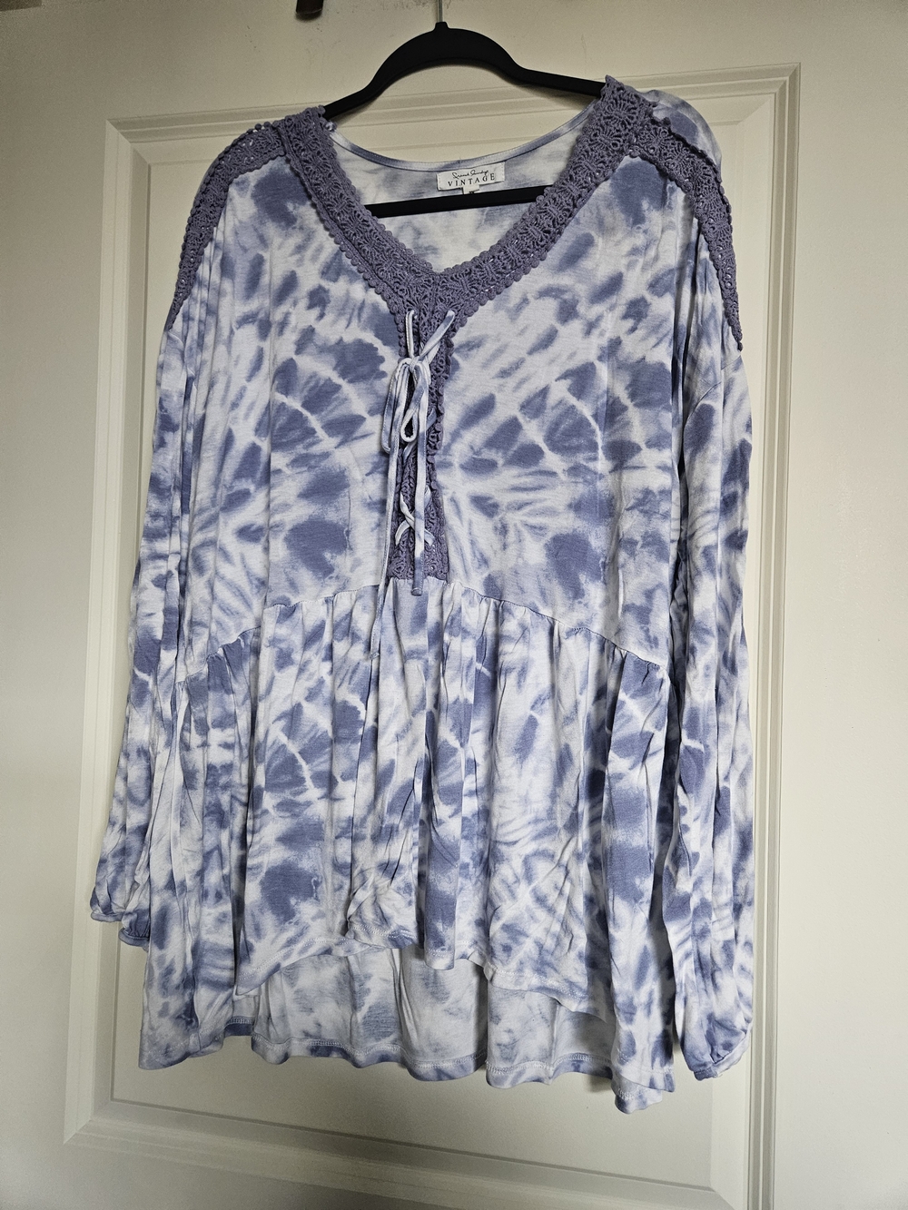 French Laundry Lavender and White Tie-Dye Peasant Top